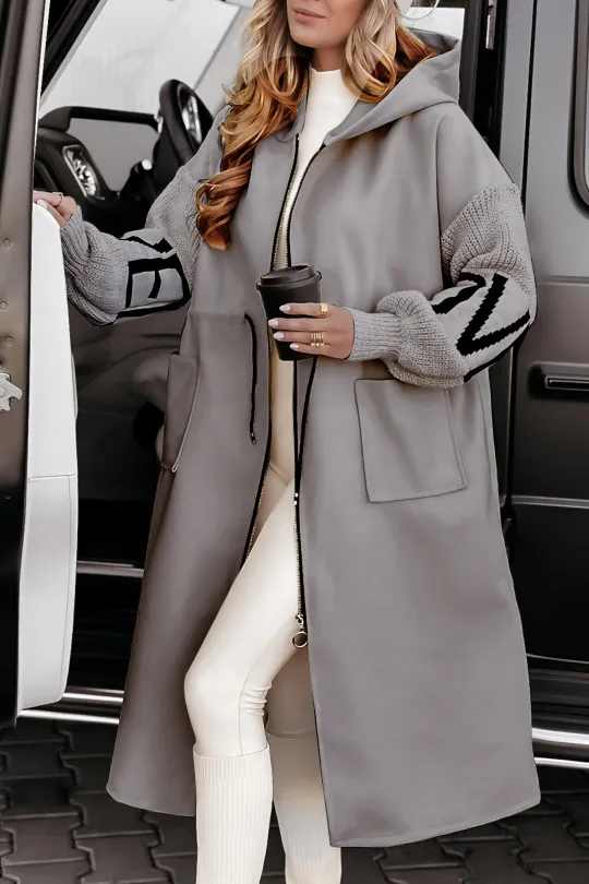 Bonvive | Women's Casual Hooded Jacket with Long Sleeves, Knitted Sleeves and Patchwork