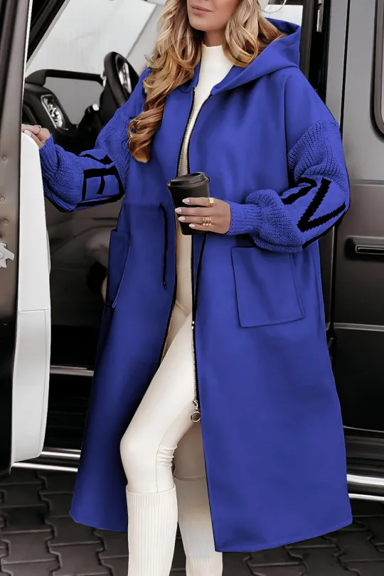 Bonvive | Women's Casual Hooded Jacket with Long Sleeves, Knitted Sleeves and Patchwork