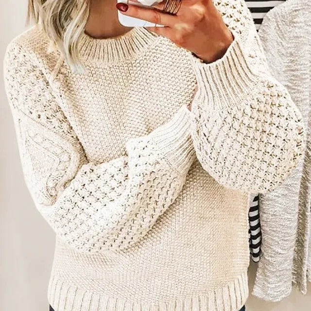 Women's Oversized Knitted Sweater – Warm Long Sleeves, Comfortable Loose Fit for Fall &amp; Winter