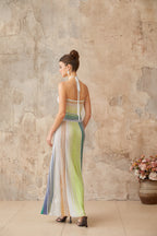 Bonvieve | Luxury Knitted Maxi Dress with Halter Neck – Ulysse Green Metallic