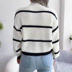 Bonvive | Women's High Neck Striped Sweater – Cozy Long Sleeve Knit
