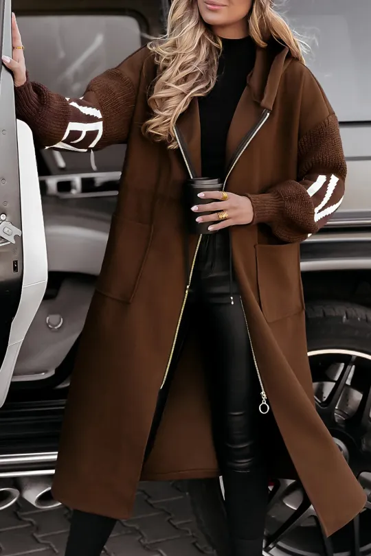 Bonvive | Women's Casual Hooded Jacket with Long Sleeves, Knitted Sleeves and Patchwork