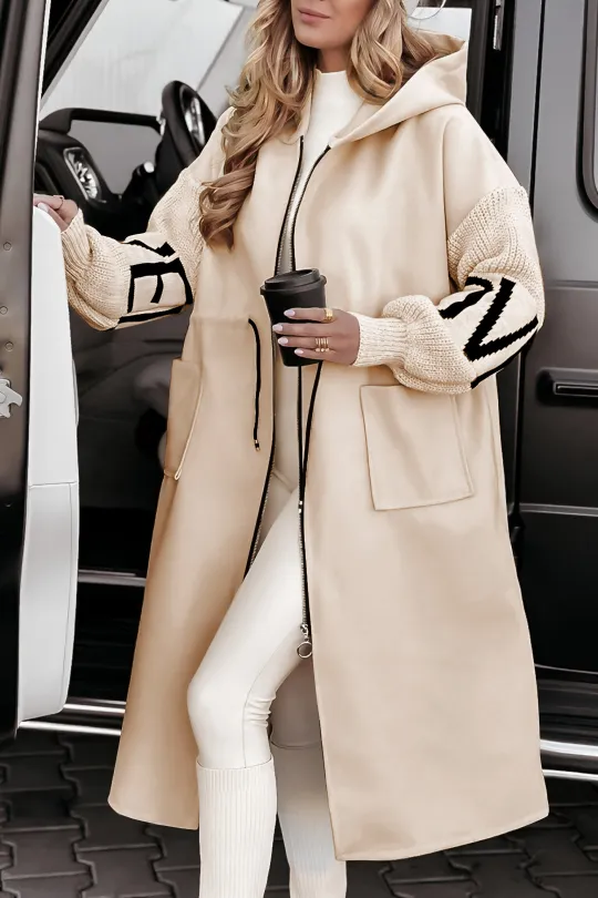 Bonvive | Women's Casual Hooded Jacket with Long Sleeves, Knitted Sleeves and Patchwork