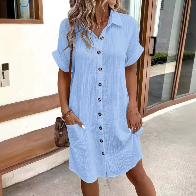 Bonvive | Casual Linen Shirt Dress with Pockets – For Women 