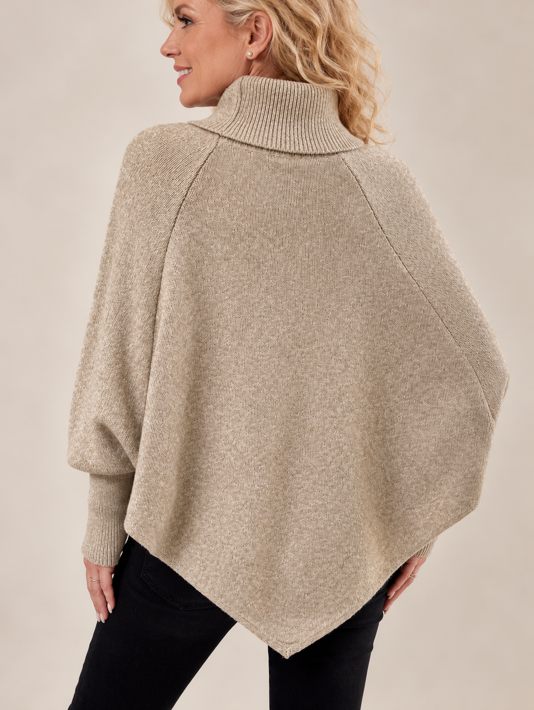 Elodie | Elegant High-Neck Cable Knit Poncho