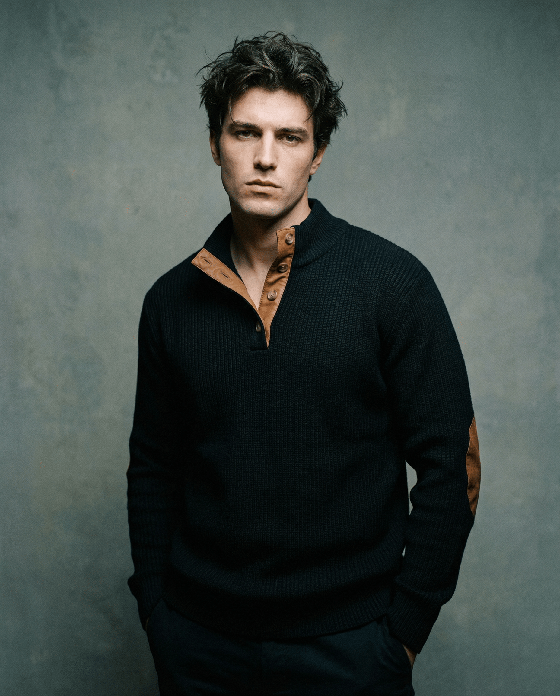 Heren Corduroy Sweater – Casual Standing Neck Pullover met Lange Mouwen