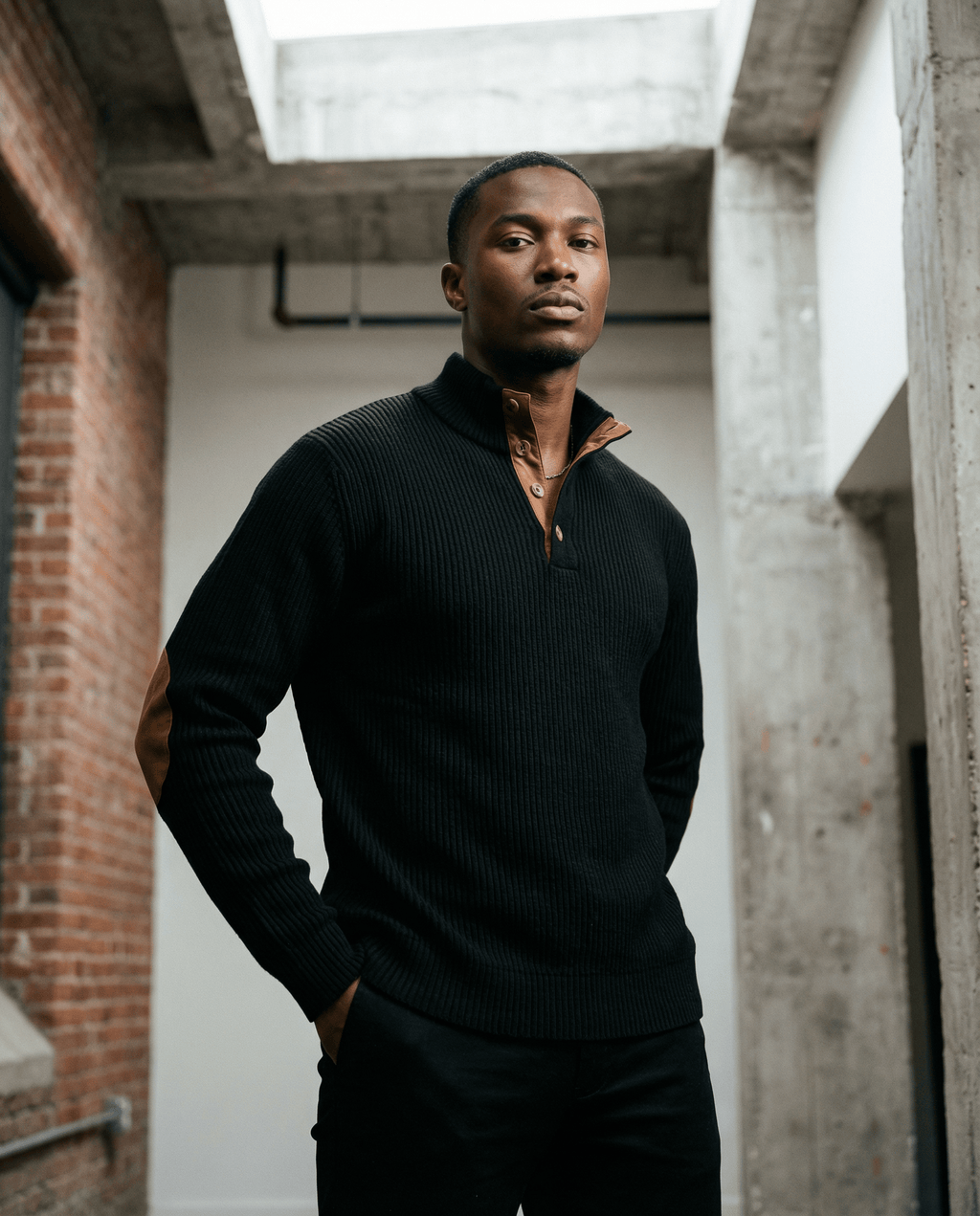 Men’s Corduroy Sweater – Casual Stand Collar Pullover with Long Sleeves