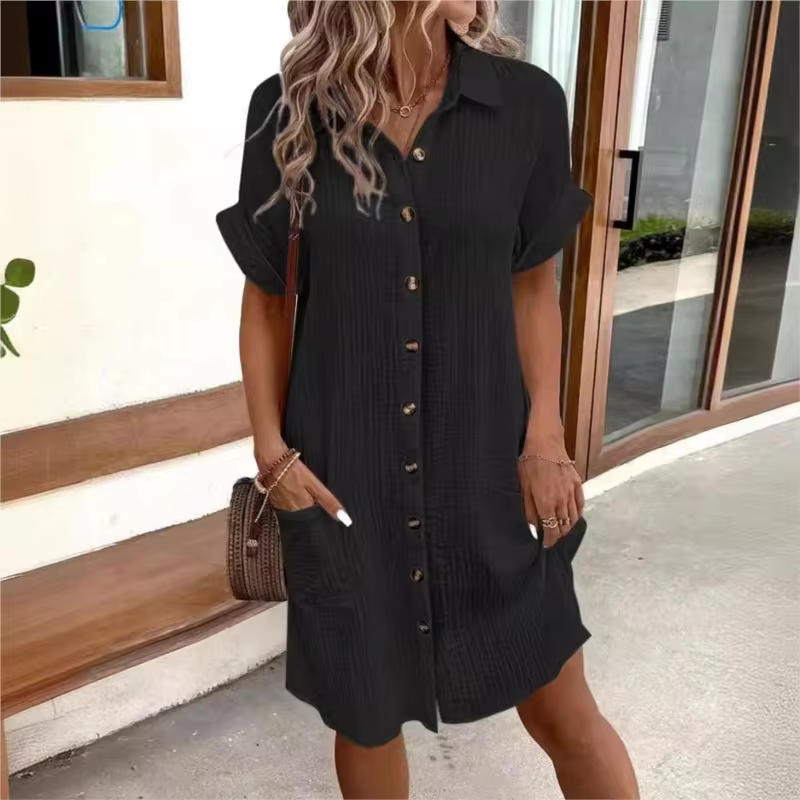 Bonvive | Casual Linen Shirt Dress with Pockets – For Women 