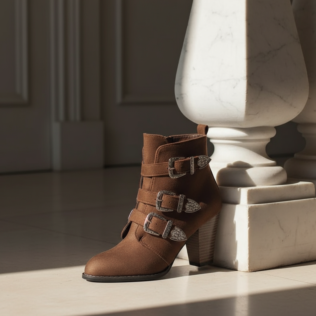 Chic Buckle Suede Ankle Boots