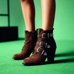Chic Buckle Suede Ankle Boots