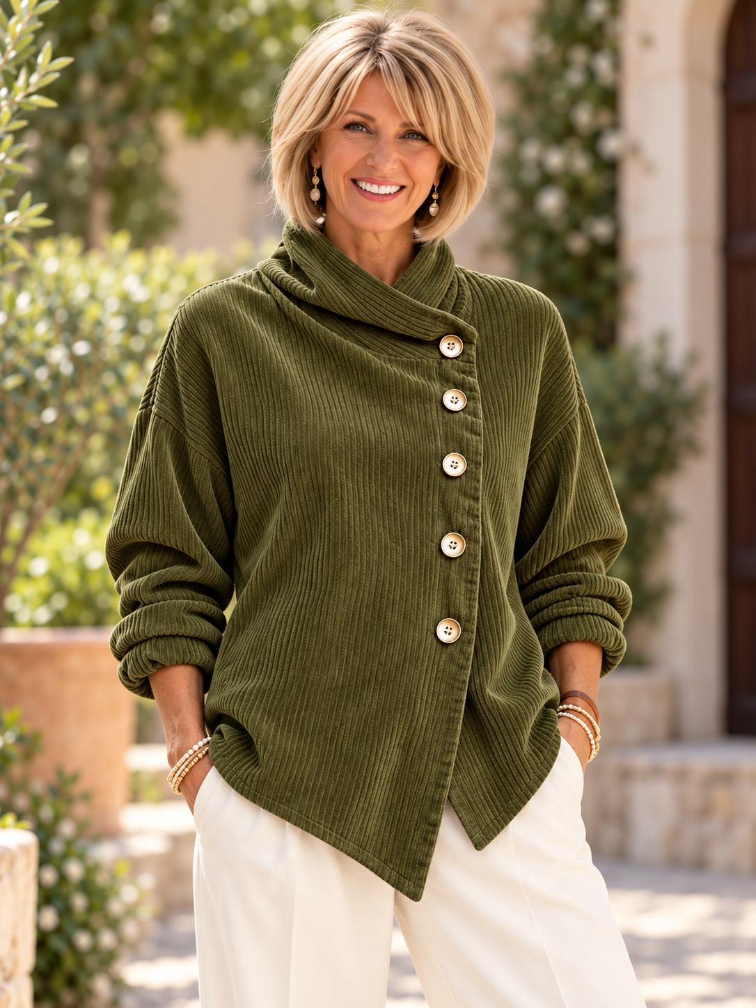 Eleanor™ | Corduroy Tunic with High Collar