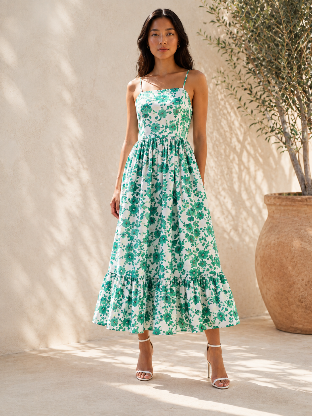 Elara Green Floral Maxi Dress