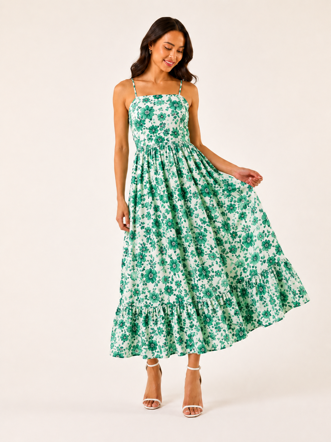 Elara Green Floral Maxi Dress