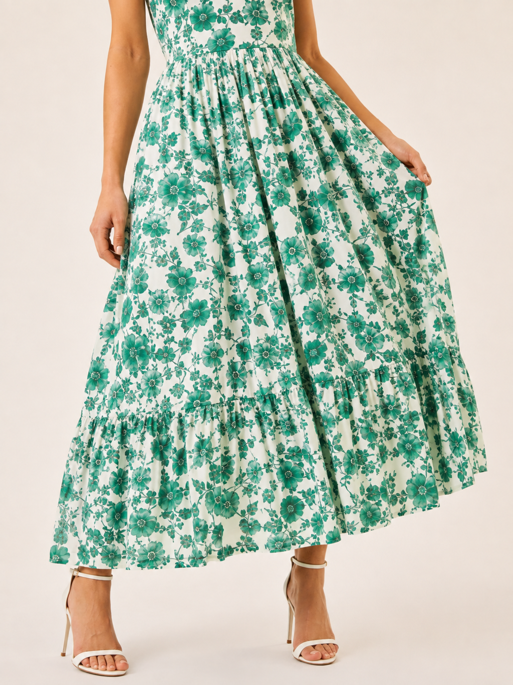 Elara Green Floral Maxi Dress