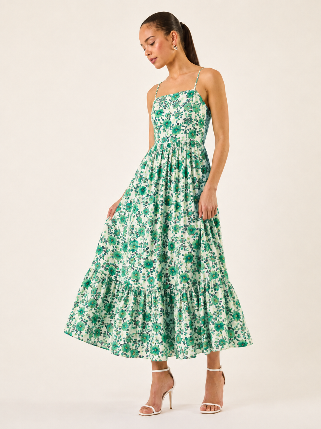 Elara Green Floral Maxi Dress