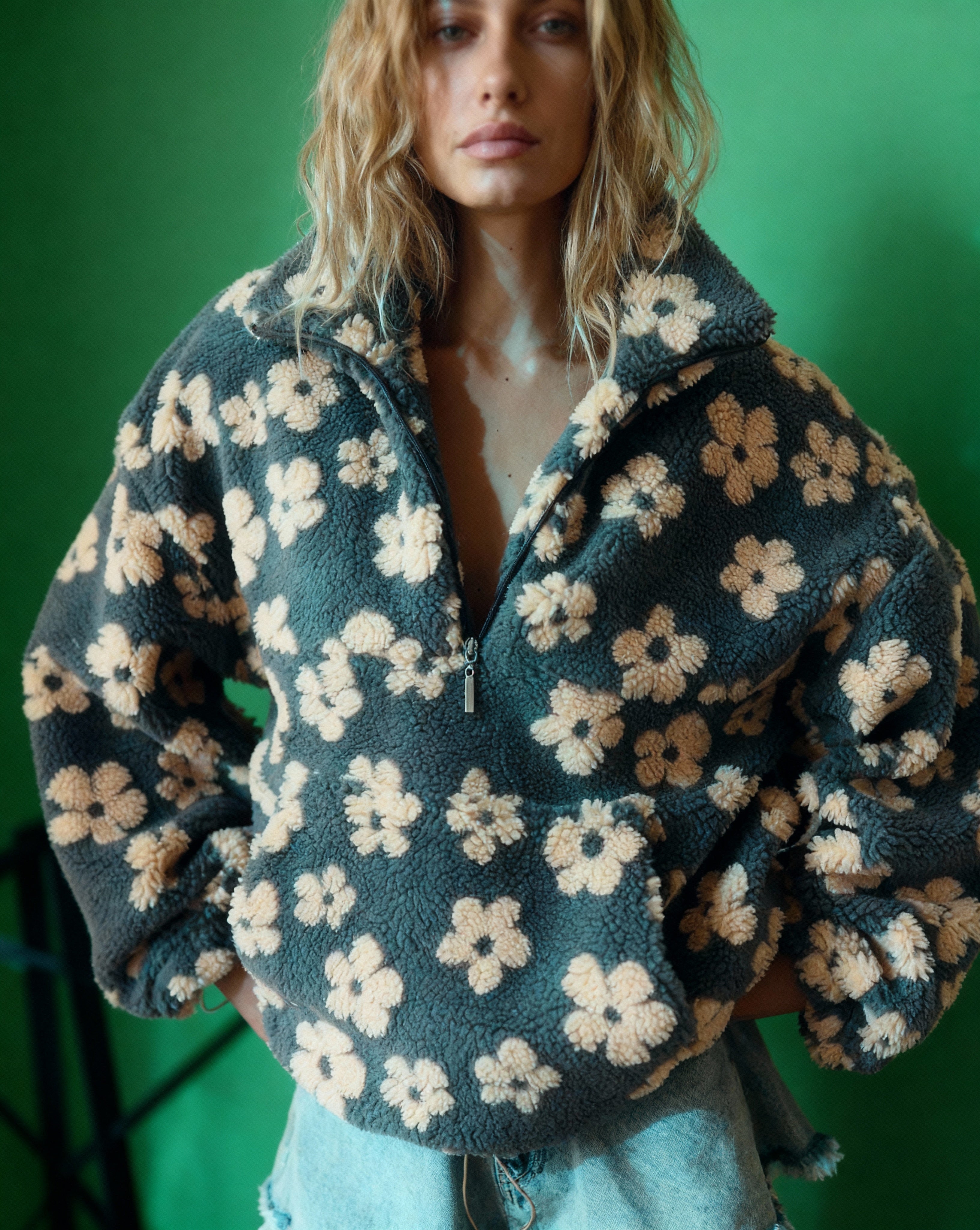 Warme Bloemen Fleece Sweater – Zachte Sherpa Pullover voor Dames