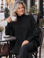 Elodie | Elegant High-Neck Cable Knit Poncho