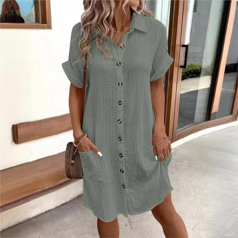 Bonvive | Casual Linen Shirt Dress with Pockets – For Women 
