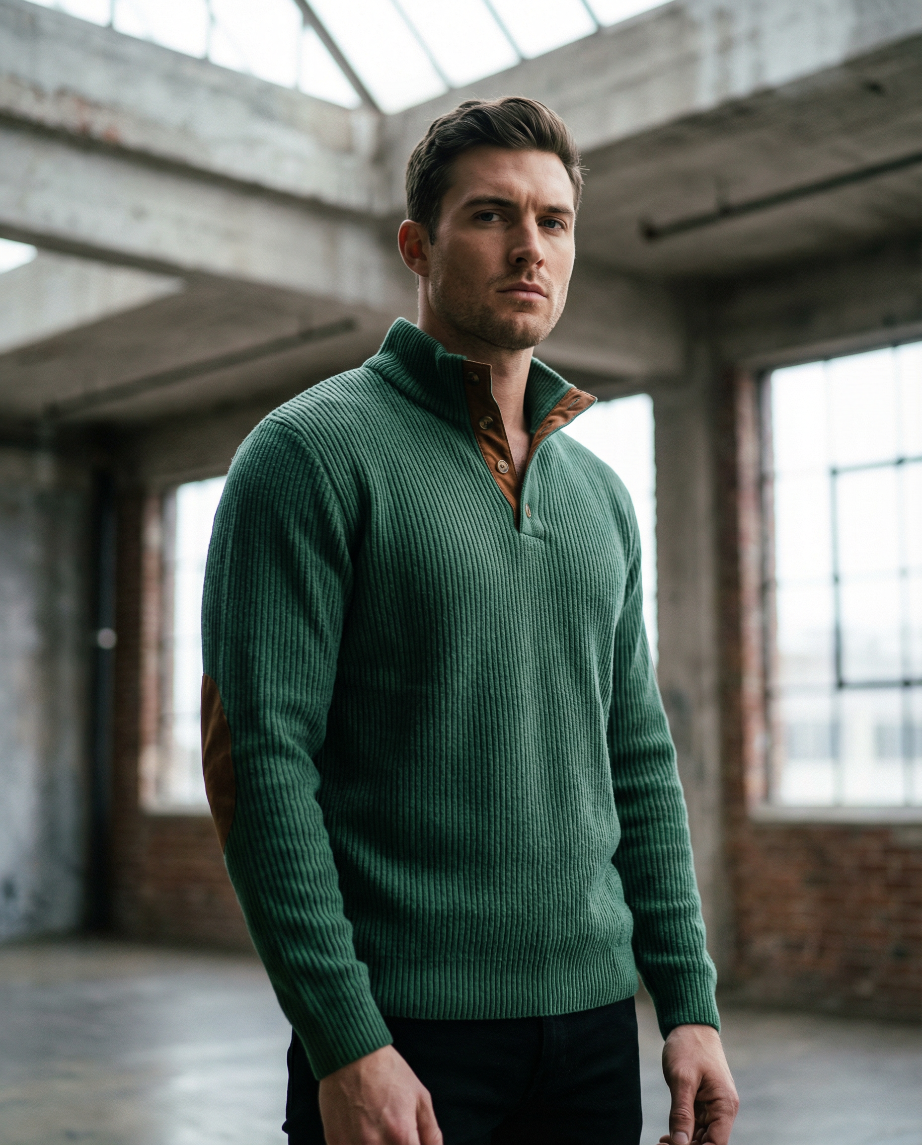 Men’s Corduroy Sweater – Casual Stand Collar Pullover with Long Sleeves