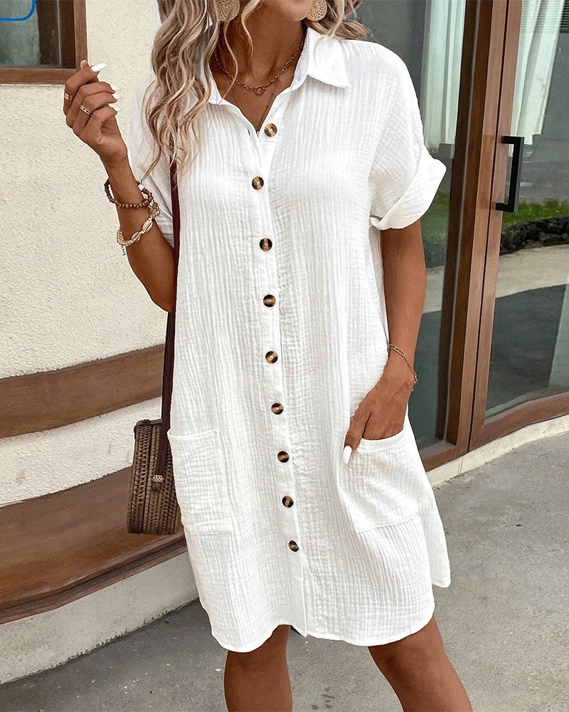 Bonvive | Casual Linen Shirt Dress with Pockets – For Women 