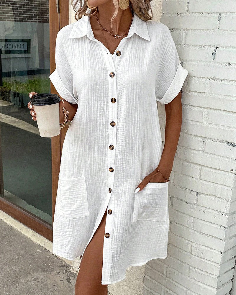 Bonvive | Casual Linen Shirt Dress with Pockets – For Women 