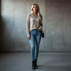 Trendy Cut-Out Knitted Sweater – Minimalist Patchwork Pullover that Perfectly Combines Comfort and Style