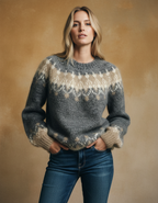 Elegante Vintage Gebreide Trui – Warme O-hals Winterknuffel met Stijlvolle Patchwork Touch