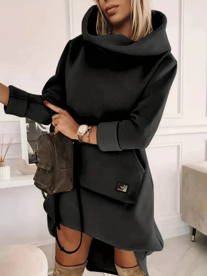 Bonvive | Comfort Stretch Asymmetric Hoodie for Women – Knee-Length and Stylish Fit