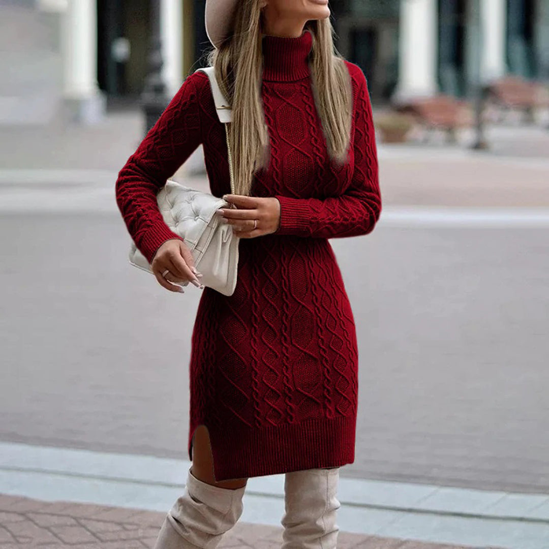 Bonvive | Chic Long Chunky Knit Dress with Turtleneck – Perfect for Fall