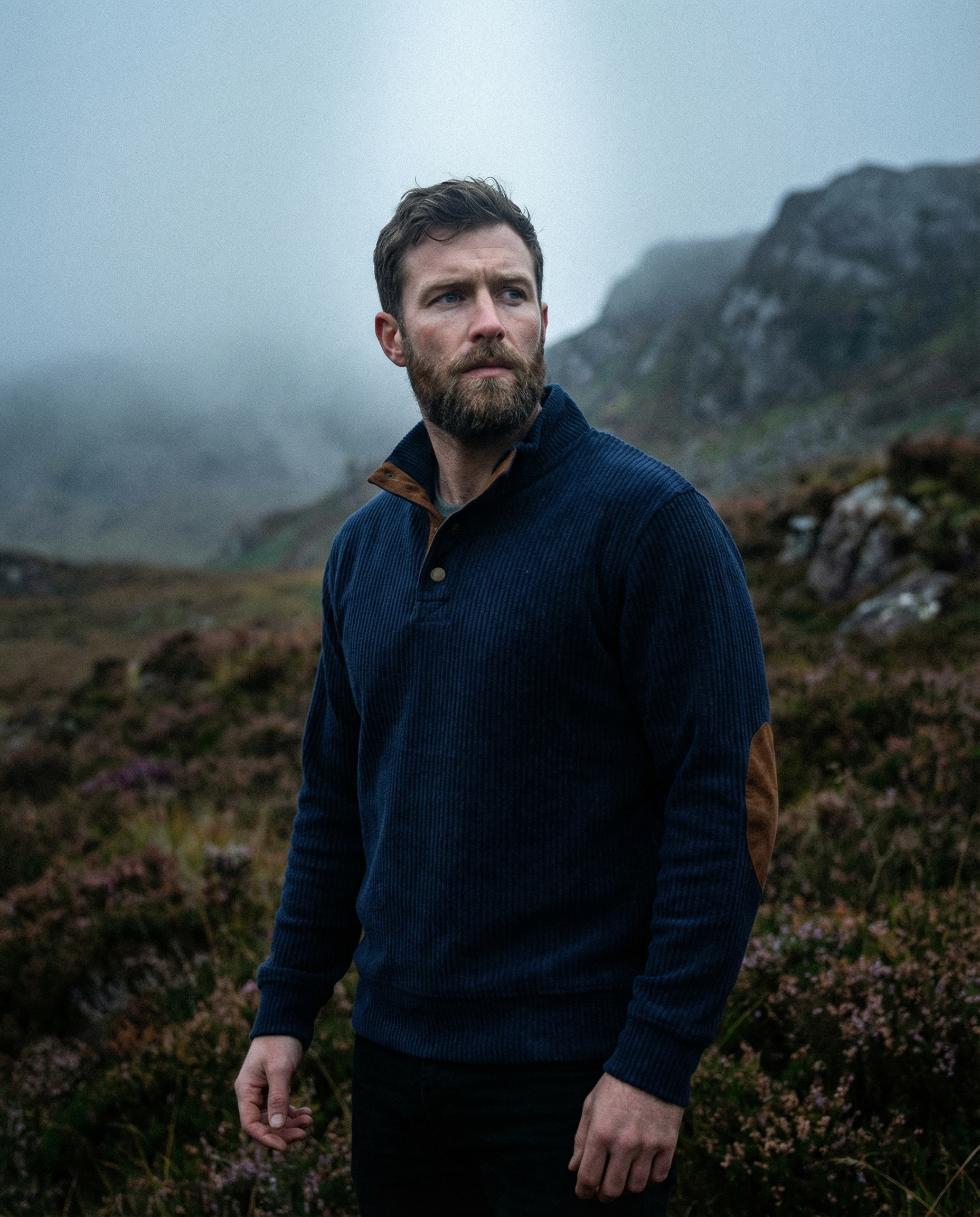 Men’s Corduroy Sweater – Casual Stand Collar Pullover with Long Sleeves