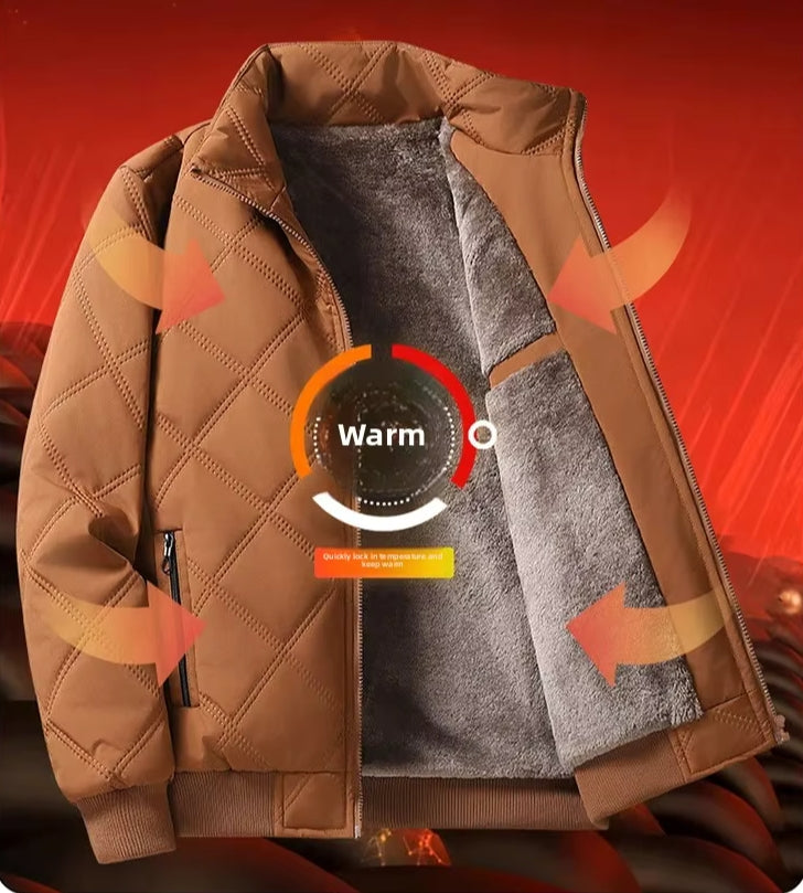 Men's Slim Fit Thickened Cotton Jacket with Fleece Lining