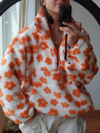 Warme Bloemen Fleece Sweater – Zachte Sherpa Pullover voor Dames