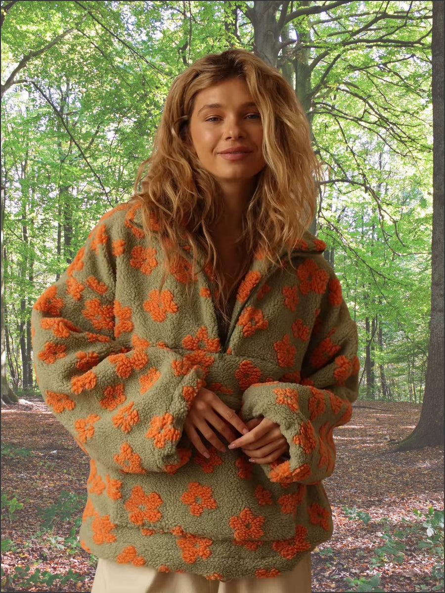 Warme Bloemen Fleece Sweater – Zachte Sherpa Pullover voor Dames
