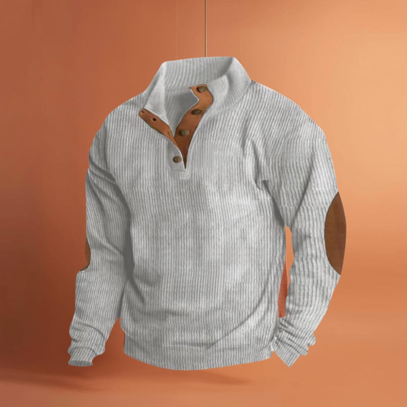 Men’s Corduroy Sweater – Casual Stand Collar Pullover with Long Sleeves