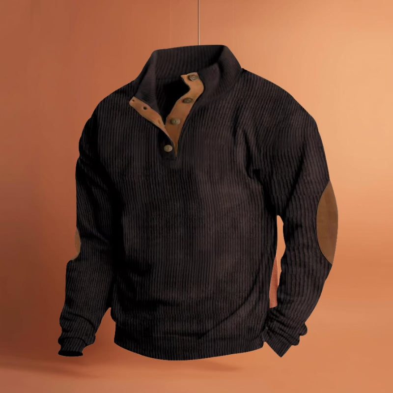 Men’s Corduroy Sweater – Casual Stand Collar Pullover with Long Sleeves