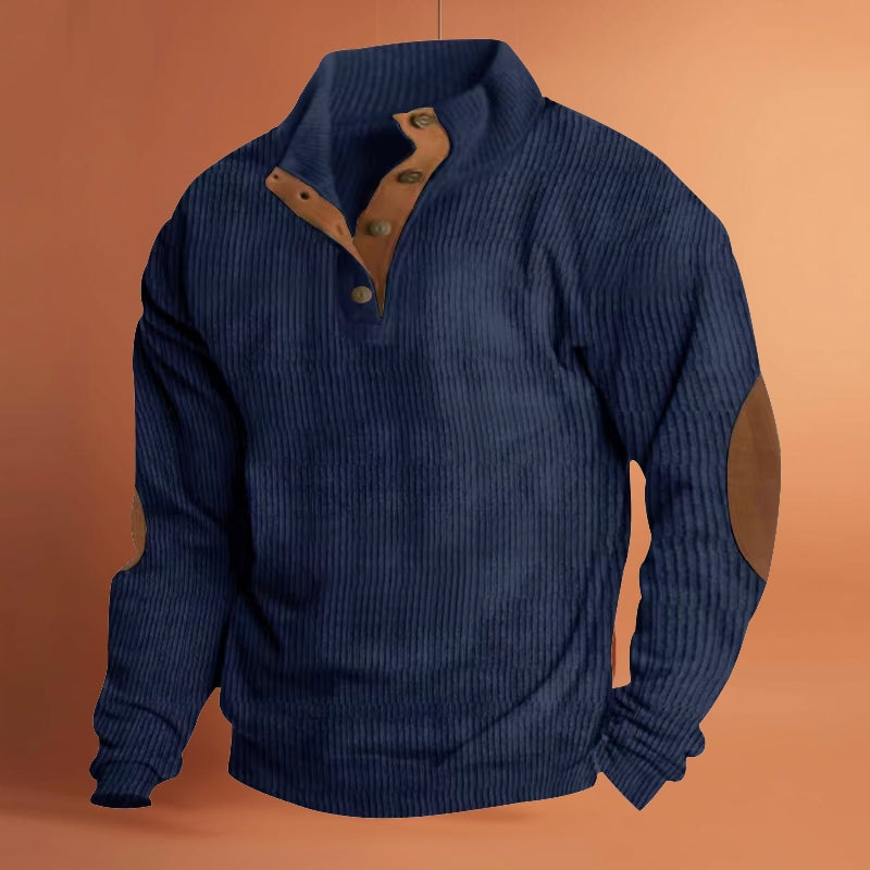 Heren Corduroy Sweater – Casual Standing Neck Pullover met Lange Mouwen