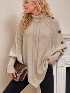 Elodie | Elegant High-Neck Cable Knit Poncho