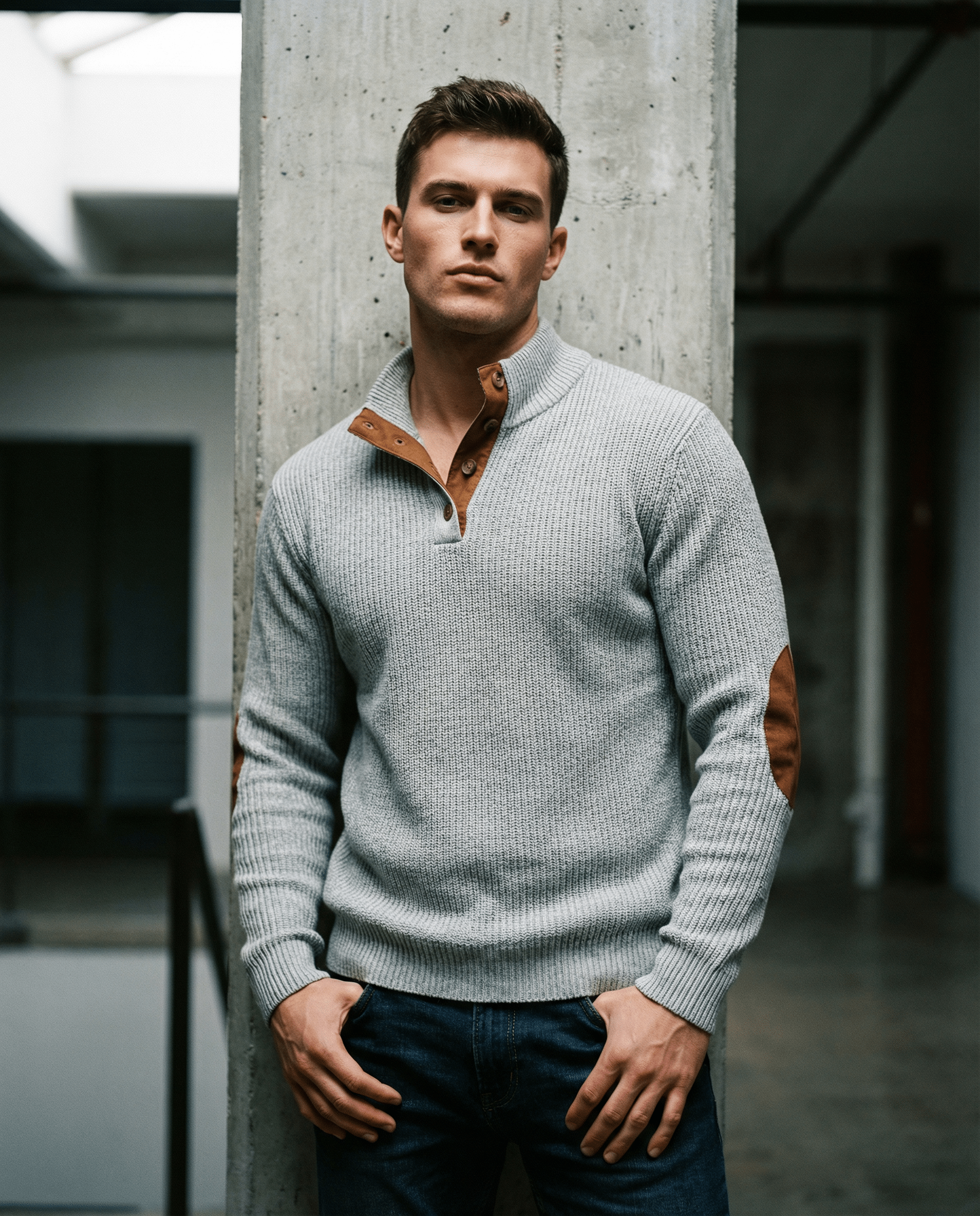 Heren Corduroy Sweater – Casual Standing Neck Pullover met Lange Mouwen