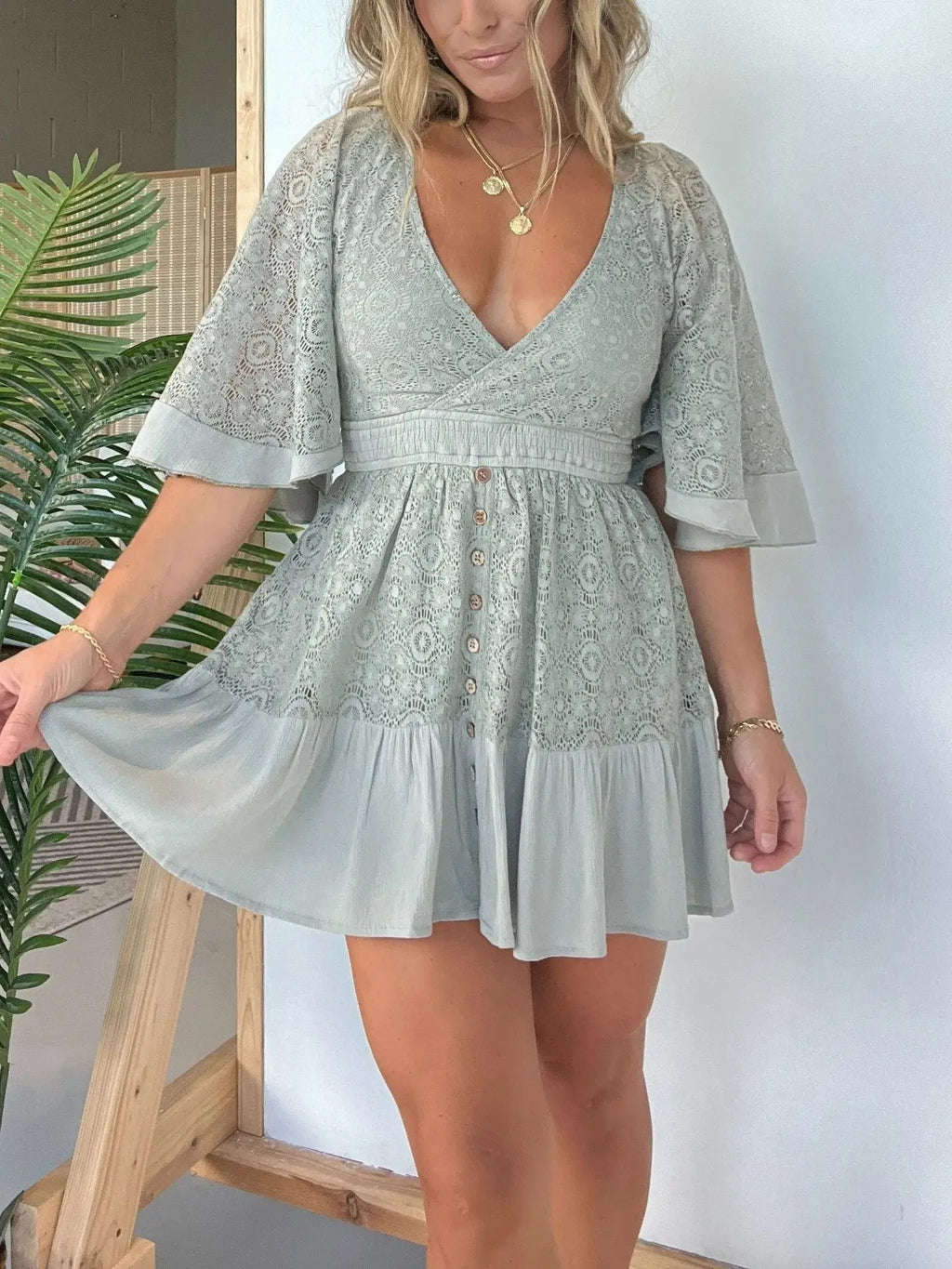 Bonvieve | Women’s Summer Romper Dress with Lace Details and Built-In Shorts
