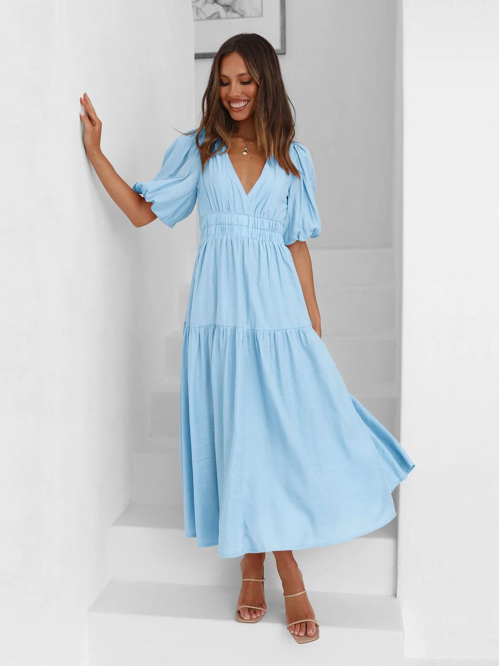 Bonvieve | Summer Women’s Dress with Puff Sleeves – Elegant Vacation Style | Trendy | Luxe Look