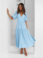 Bonvieve | Summer Women’s Dress with Puff Sleeves – Elegant Vacation Style | Trendy | Luxe Look