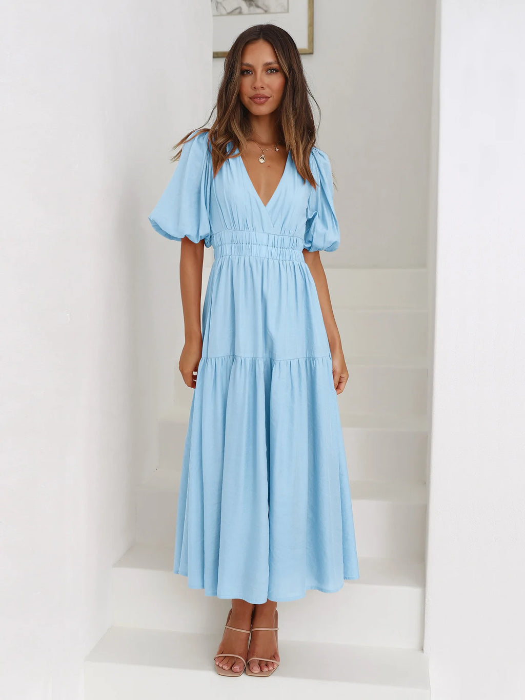 Bonvieve | Summer Women’s Dress with Puff Sleeves – Elegant Vacation Style | Trendy | Luxe Look