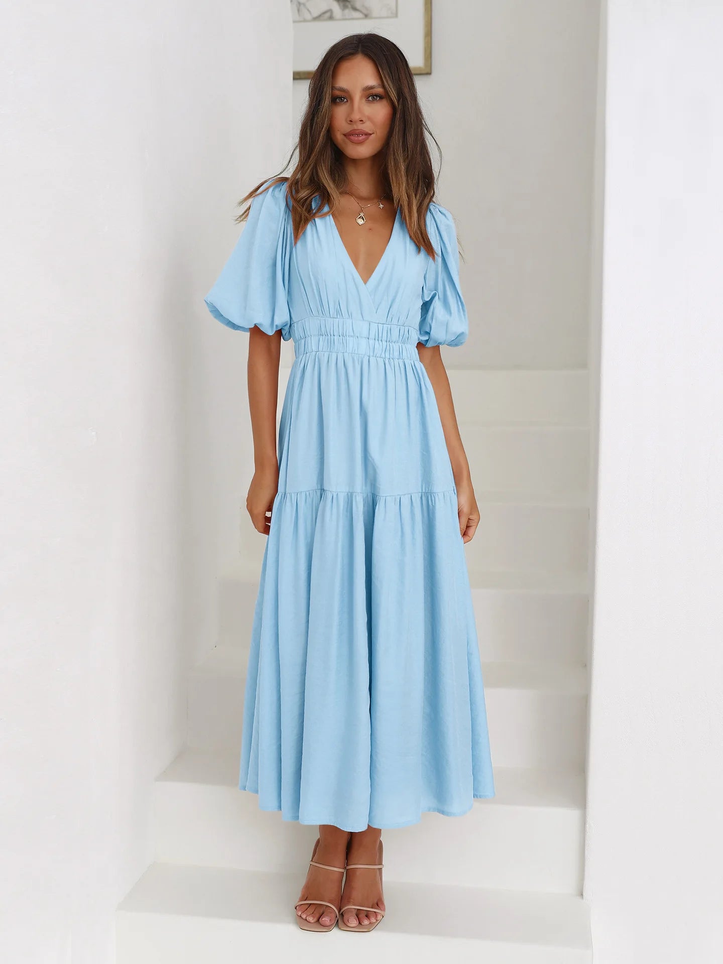 Bonvieve | Summer Women’s Dress with Puff Sleeves – Elegant Vacation Style | Trendy | Luxe Look