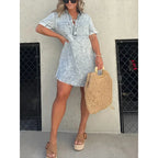 Casual Women's Short Sleeve Denim Dress with Buttons and Tassel Hem – Trendy Tunic Style