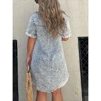Casual Women's Short Sleeve Denim Dress with Buttons and Tassel Hem – Trendy Tunic Style