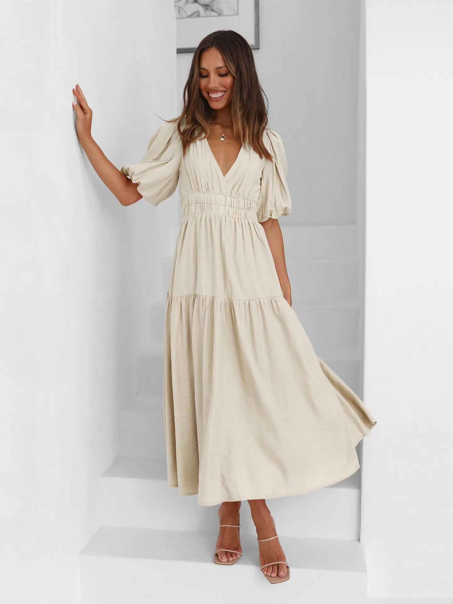 Bonvieve | Summer Women’s Dress with Puff Sleeves – Elegant Vacation Style | Trendy | Luxe Look