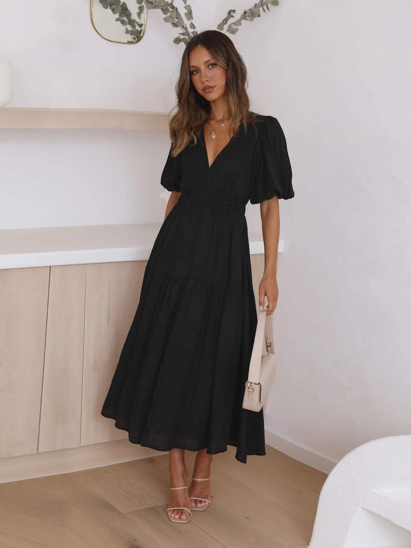Bonvieve | Summer Women’s Dress with Puff Sleeves – Elegant Vacation Style | Trendy | Luxe Look