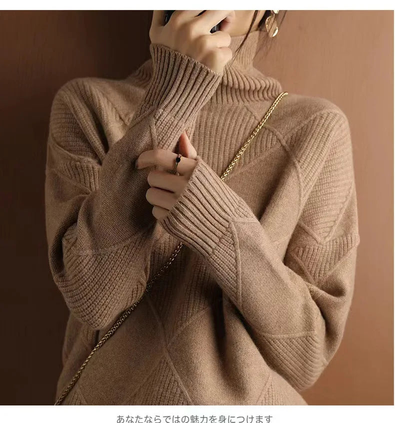Warm Women's Knitted Sweater - Soft Turtleneck Pullover for Fall &amp; Winter