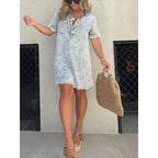 Casual Women's Short Sleeve Denim Dress with Buttons and Tassel Hem – Trendy Tunic Style