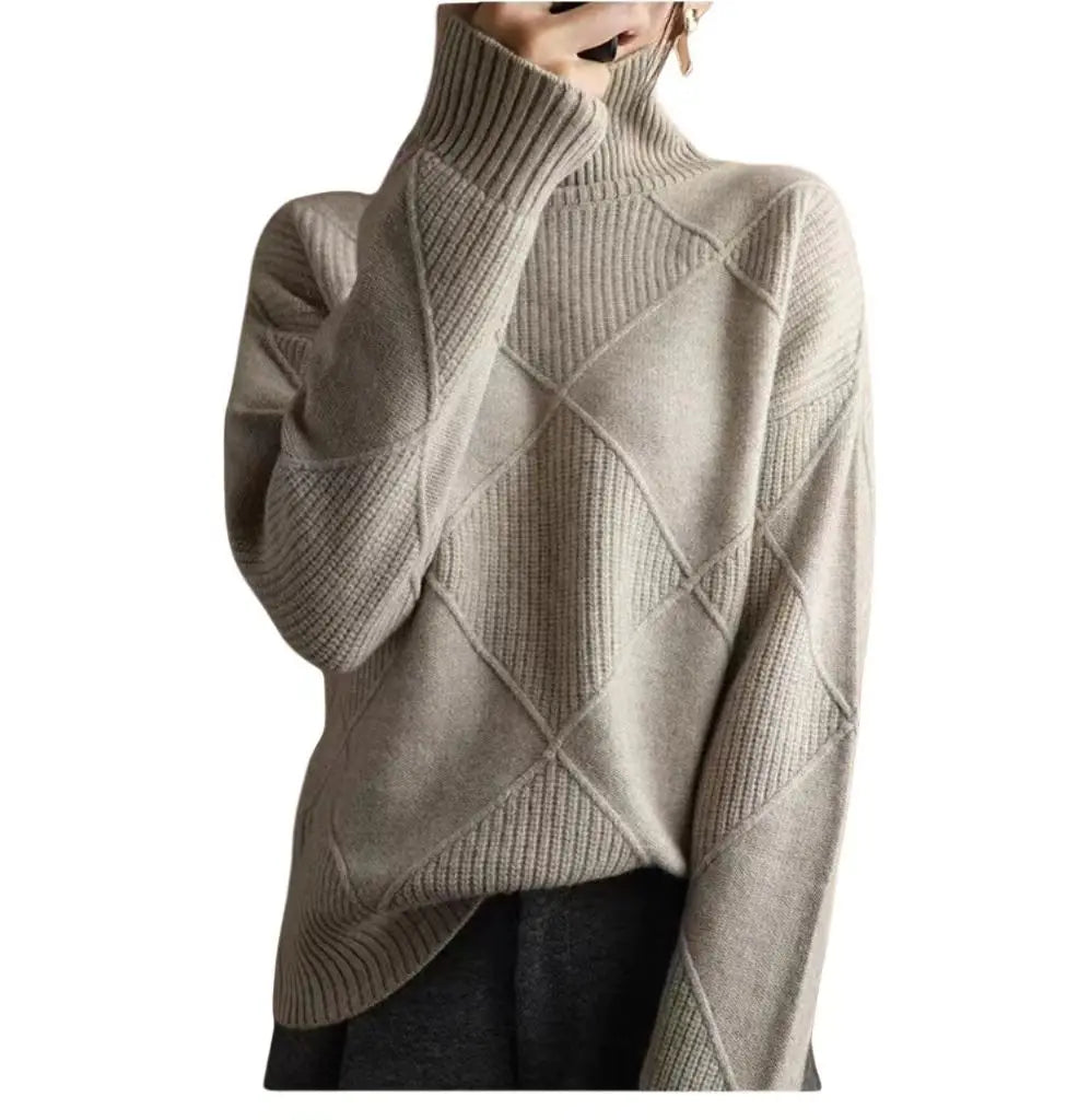 Warm Women's Knitted Sweater - Soft Turtleneck Pullover for Fall &amp; Winter